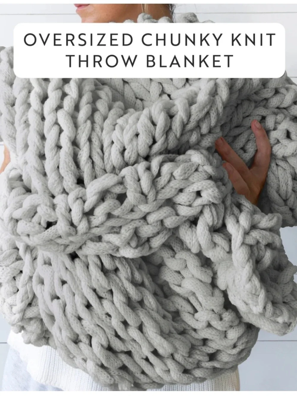NWT Linens & Hutch Chunky Knit Throw Blanket Light Gray 47”x59” Oversized Cozy
